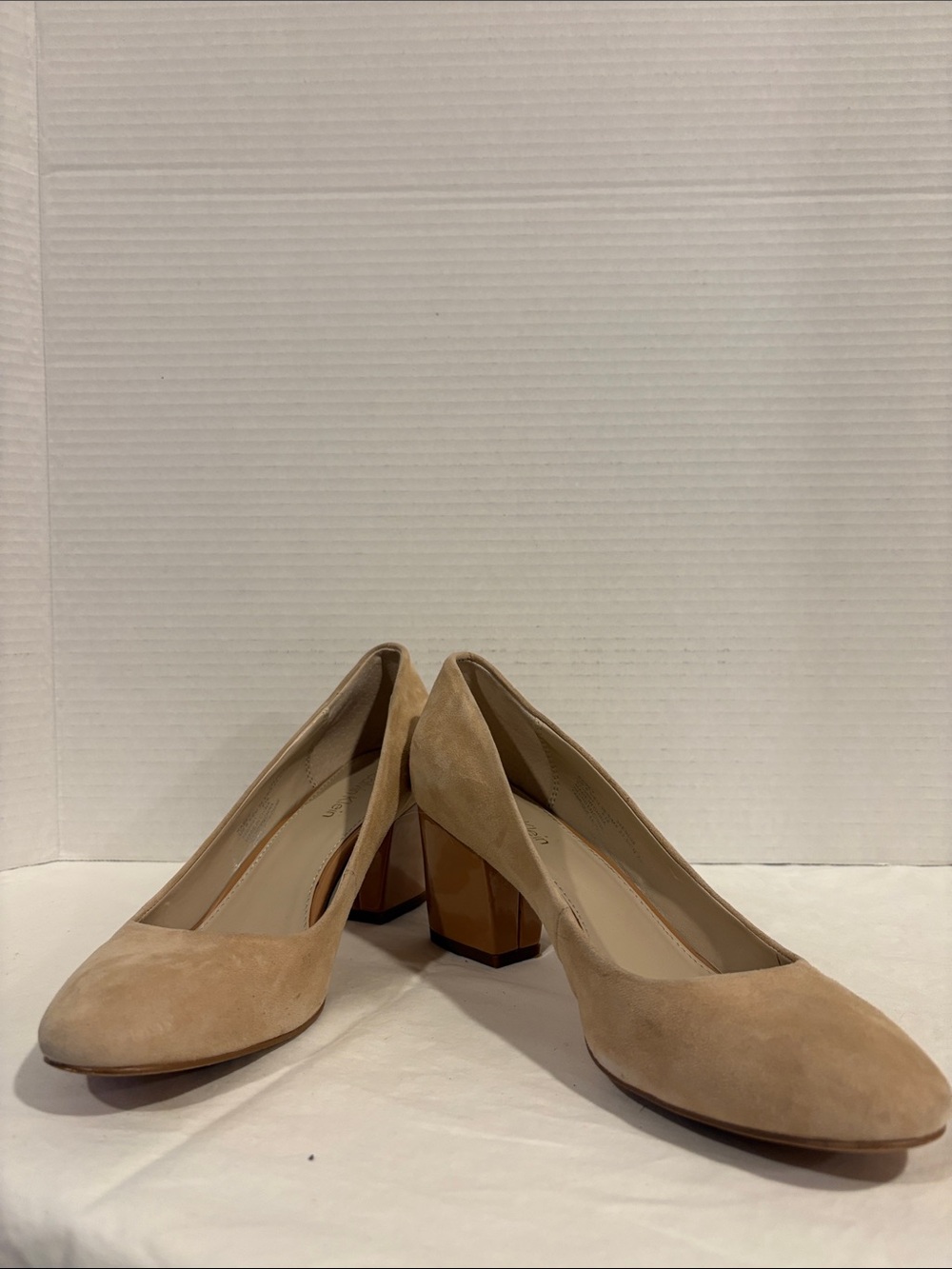 Calvin Klein Beige Suede Block Heel Pumps